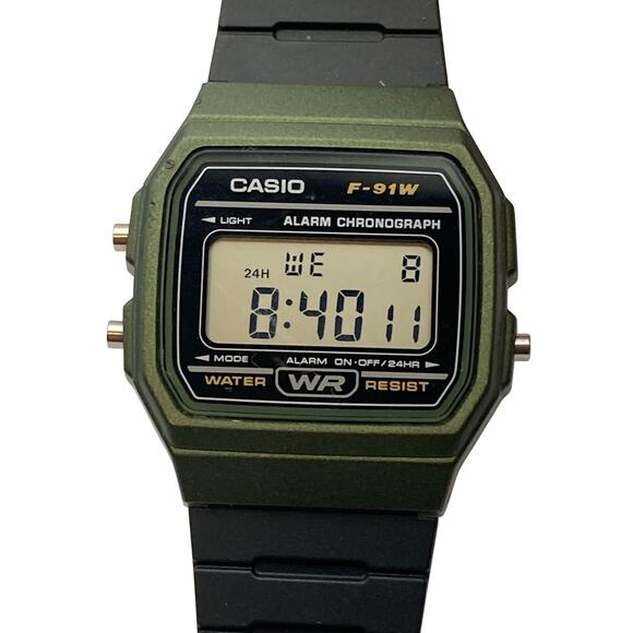 Casio F-91W Alarm Chronograph Mens Watch 33mm Adjustable Band - Day Date Timer - Picture 1 of 12